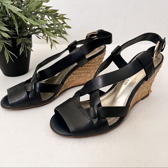 ANTONIO MELANI Shoes - Antonio Melani Leather Wedge Sandals Navy Blue